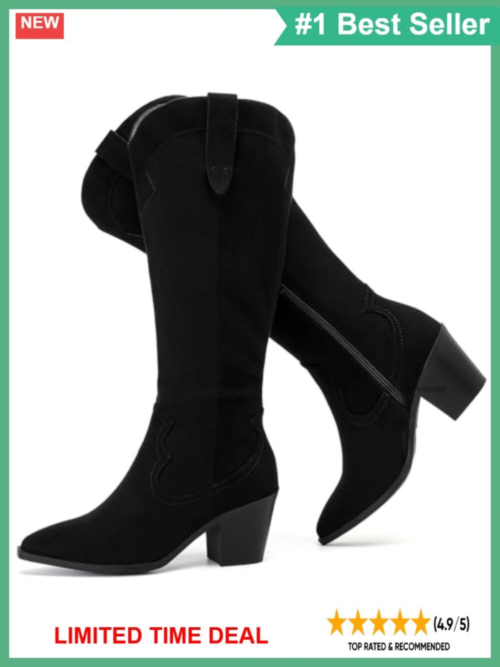 Womens Knee High Heeled Slouchy Boots Pointed Toe Block Heel Faux Leather
